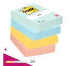Notes repositionnables couleurs Beachside Post-It - bloc de 100 feuilles = 1 stylo Bic 4 couleurs offert pour l'achat de 12 notes