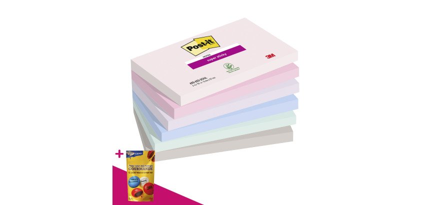 Notes repositionnables couleurs Soulful Super Sticky Post-it - bloc de 90 feuilles = Pour l'achat 12 notes repositionnables, 1 sachet de M&M OFFERT