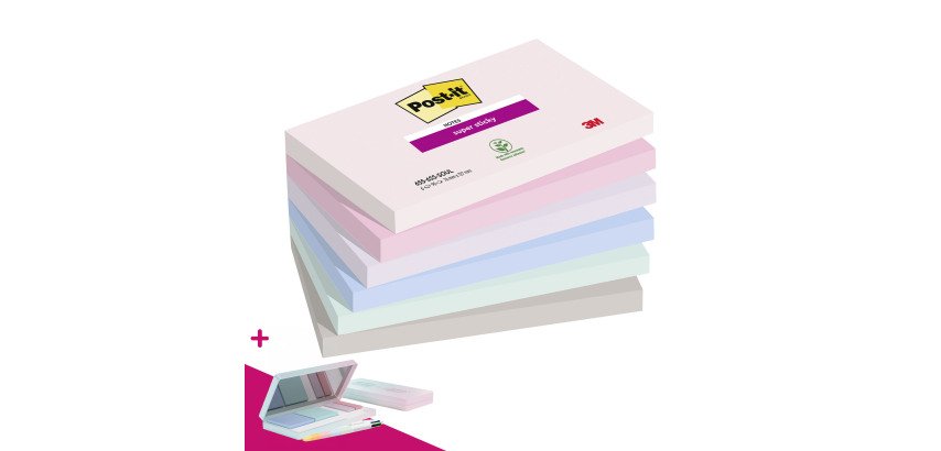 Notes repositionnables couleurs Soulful Super Sticky Post-it - bloc de 90 feuilles - Pour l'achat de 36 notes = 1 palette OFFERTE
