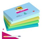 Notes repositionnables couleurs Oasis Super Sticky Post-it - bloc de 90 feuilles = 1 stylo Bic 4 couleurs offert pour l'achat de 10 notes