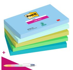 Notes repositionnables couleurs Oasis Super Sticky Post-it - bloc de 90 feuilles = 1 stylo Bic 4 couleurs offert pour l'achat de 10 notes