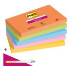 Notes repositionnables couleurs Boost Super Sticky Post-it - bloc de 90 feuilles = 1 stylo Bic 4 couleurs offert pour l'achat de 10 notes