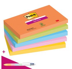 Notes repositionnables couleurs Boost Super Sticky Post-it - bloc de 90 feuilles = 1 stylo Bic 4 couleurs offert pour l'achat de 10 notes