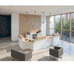 Banque d'accueil d'angle L 363 x P 163 cm Quadri chêne