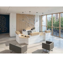 Banque d'accueil d'angle L 363 x P 163 cm Quadri chêne