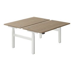 Eiland 2 werkposten elektrisch in hoogte verstelbaar Ergomaxx Mémo L 140 x D 80 cm iepbruin blad