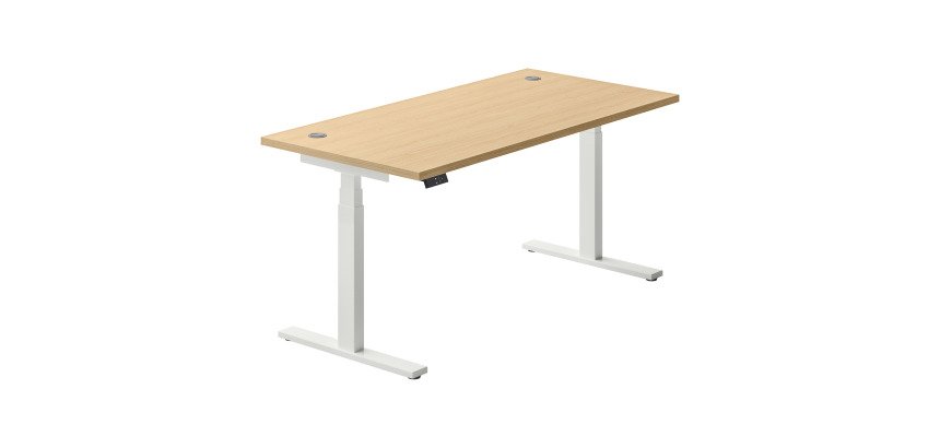 Electrically adjustable height desk Ergomaxx Mémo L 160 x W 80 cm oak light tabletop