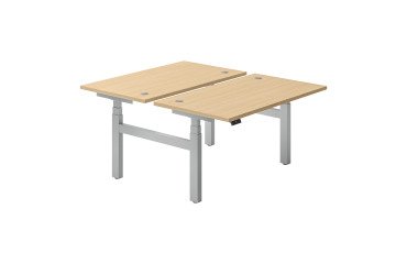 Pole de 2 bureaux réglables en hauteur électriques Ergomaxx Mémo  L 140 x P 80 cm cm plateau chêne clair