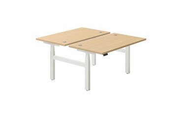 Pole de 2 verstellbaren elektrischen Höhenverstellungsbüros Ergomaxx Mémo L 140 x T 80 cm heller Eichenplatte