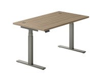Electrically adjustable Ergomaxx Memo L 140 x D 80 cm height desk with elm finish.