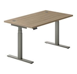 Electrically adjustable Ergomaxx Memo L 140 x D 80 cm height desk with elm finish.