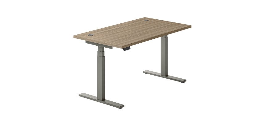 Büro mit elektrisch höhenverstellbarem Ergomaxx Memo L 140 x T 80 cm Eichenholzplatte