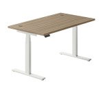 Electrically adjustable Ergomaxx Memo L 140 x D 80 cm height desk with elm finish.