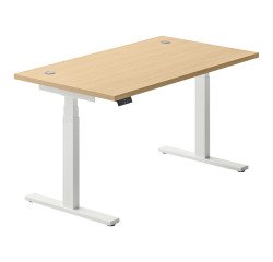 Electrically adjustable Ergomaxx Memo L height desk 140 x 80 cm light oak surface