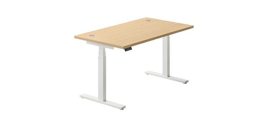 Electrically adjustable Ergomaxx Memo L height desk 140 x 80 cm light oak surface