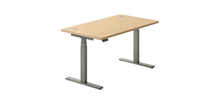 Electrically adjustable Ergomaxx Memo L height desk 140 x 80 cm light oak surface