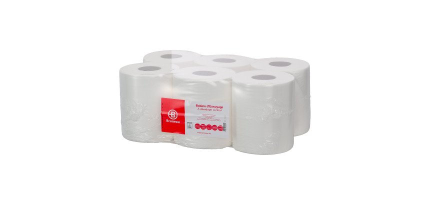 Maxi bobine d'essuyage à dévidage central Bruneau blanche - Colis de 6