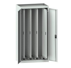 Armoire avec 2 portes battantes à 4 extensions verticales avec parois perforées Lista H 195 x L 100 x P 60 cm KEY Lock  gris RAL 7035