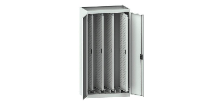 Armoire avec 2 portes battantes à 4 extensions verticales avec parois perforées Lista H 195 x L 100 x P 60 cm KEY Lock  gris RAL 7035