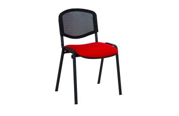 Chaise conférence reconditionnée assise tissu rouge dossier maille noire