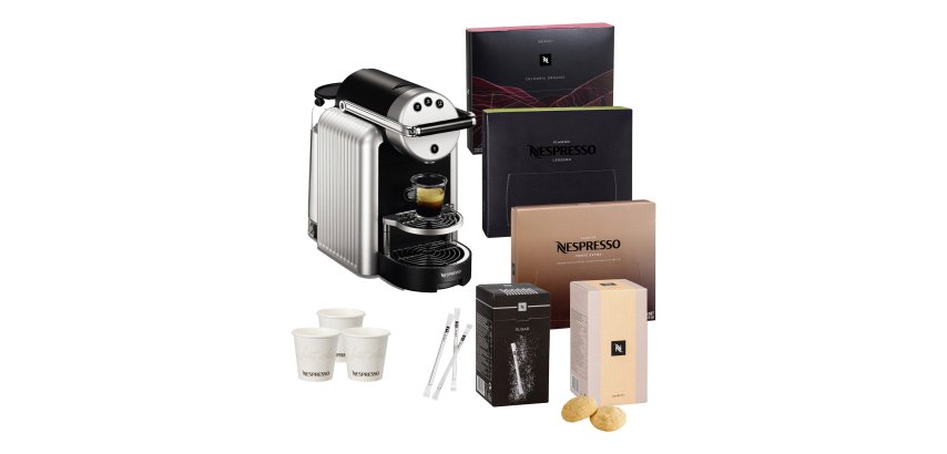 Machine à café à capsule professionnelle Nespresso Professionnel Zenius + 3 boîtes de 50 capsules + 1 boîte de 100 sticks de sucre + 1 boîte de 10 Amaretti + 1 manchon de 50 gobelets