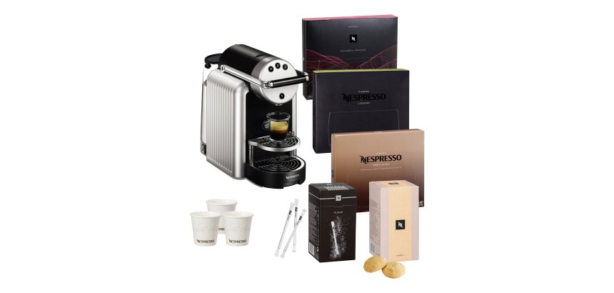 Machine à café à capsule professionnelle Nespresso Professionnel Zenius + 3 boîtes de 50 capsules + 1 boîte de 100 sticks de sucre + 1 boîte de 10 Amaretti + 1 manchon de 50 gobelets