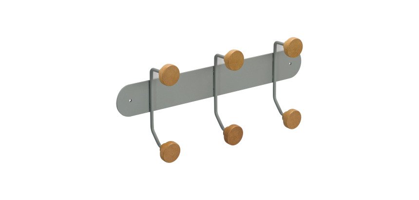 Patère Kappa, métal et bois, 3 crochets