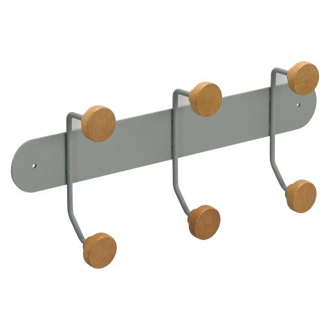 Patère Kappa, métal et bois, 3 crochets