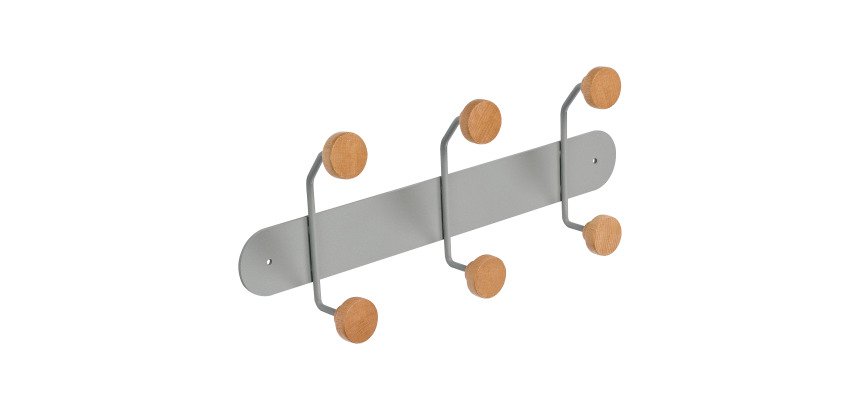 Patère Kappa, métal et bois, 3 crochets