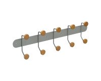 Patère Kappa, métal et bois, 5 crochets