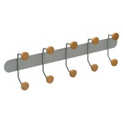 Patère Kappa, métal et bois, 5 crochets