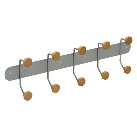 Patère Kappa, métal et bois, 5 crochets