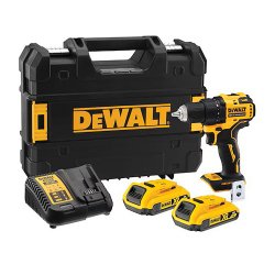 Perceuse-visseuse compacte sans fil DEWALT XR 18 V 2 Ah Li-ion Brushless + 2 Batteries + 1 Chargeur