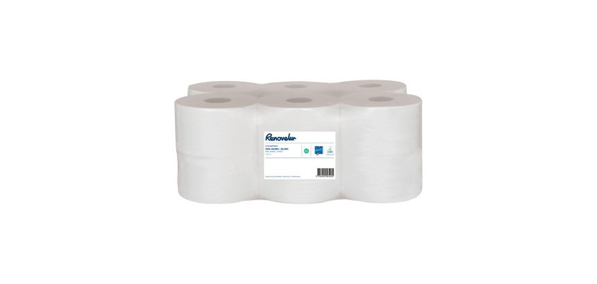 Papier toilette Mini Jumbo double épaisseur Renovelar - 12 rouleaux de 180 m