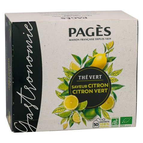Thé vert citron-citron vert Bio Pagès - Boîte de 50 sachets