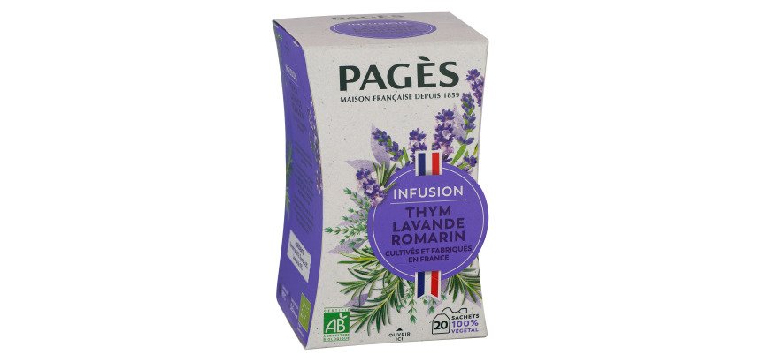 Infusion thym, lavande et romarin Bio Pagès – Boîte de 20 sachets
