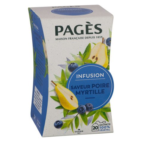 Infusion poire myrtille Pagès – Boîte de 20 sachets