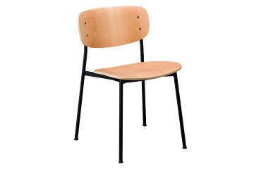 Chaise Margot - zitting en rugleuning in licht hout - metalen onderstel in zwart