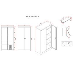 Wardrobe with swing doors Union G. H 180 x W 91.6 x D 42.2 cm white body white doors