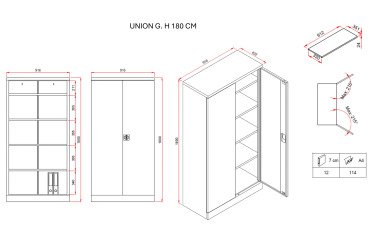 Wardrobe with swing doors Union G. H 180 x W 91.6 x D 42.2 cm white body white doors