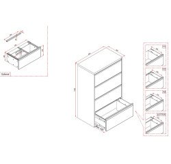 Crédence monobloc à 4 tiroirs L 80 cm