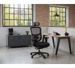 Bürostuhl ergonomisch XL - KING SIZE - Stoff und Mesh Schwarz - Großzügige Sitzfläche - 4D-Armlehnen - Kopfstütze - Lendenwirbelstütze - Synchronmechanismus mit Sitztiefenverstellung