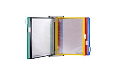 Expositor de pared metálico Tarifold A5 con 10 fundas