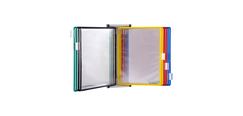 Expositor de pared metálico Tarifold A5 con 10 fundas