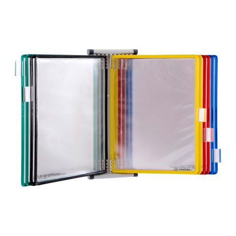 Expositor de pared metálico Tarifold A5 con 10 fundas