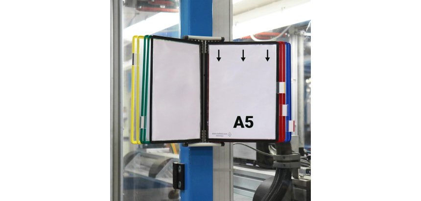 Expositor de pared metálico Tarifold A5 con 10 fundas