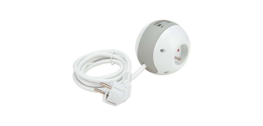 Compact power strip Watt'Ball + 2 USB ports A and C.