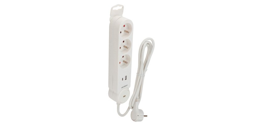Multiprise 3 prises+ USB A et C blanche Iota