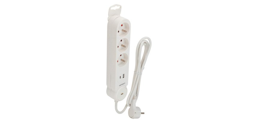 Multiprise 3 prises+ USB A et C blanche Iota