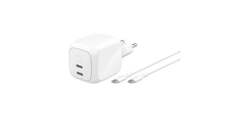 Chargeur PC compact double port USB-C 67 W - câble USB-C vers USB-C 2 mètres inclus Belkin